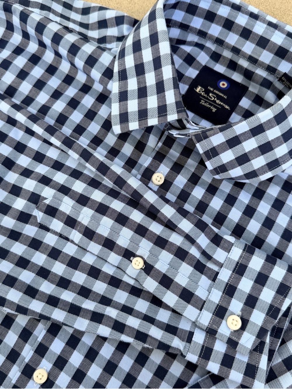 Ben Sherman Blue Gingham Button Up Shirt - Size Medium 15-15.5 32-33
